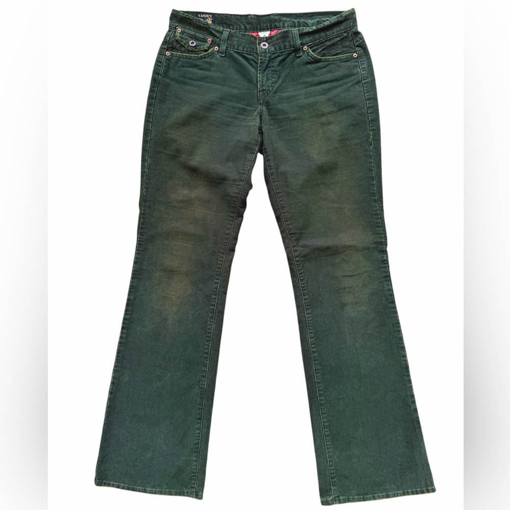 Lucky Brand Fairytale Green Wash Corduroy Low Rise Flare Jeans Size 6 Y2K 🍀